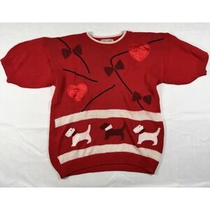 Vintage Spice of Life Scottie Dog Sweater M Red Hearts Novelty Grandmacore